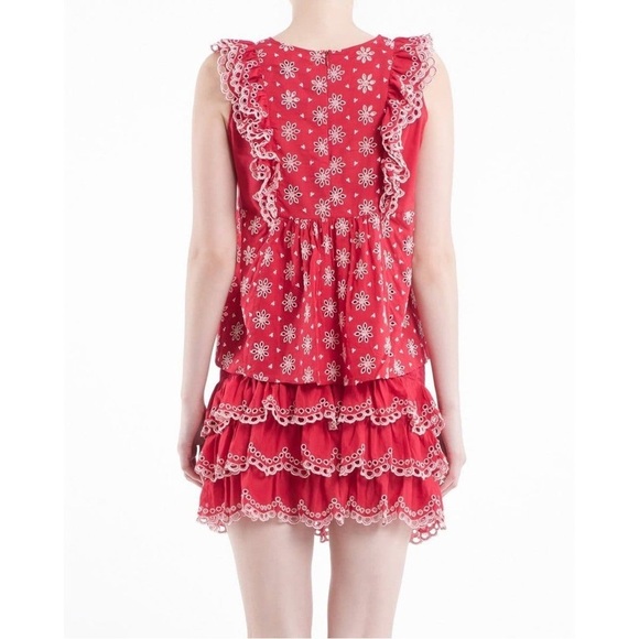 BYTIMO Fleur Anglaise Ruffled Cotton Top Red Sz. Small - Picture 5 of 15